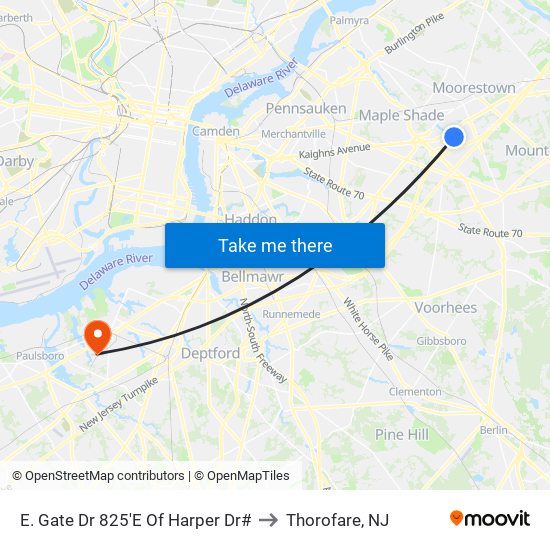 E. Gate Dr 825'E Of Harper Dr# to Thorofare, NJ map