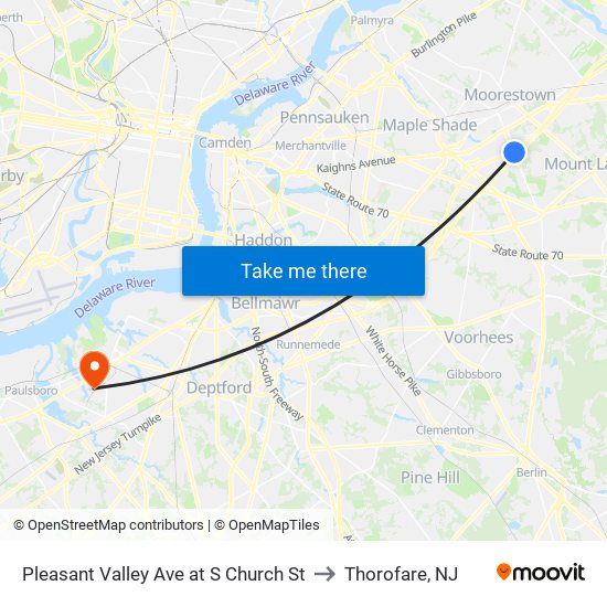 Pleasant Valley Ave at S Church St to Thorofare, NJ map