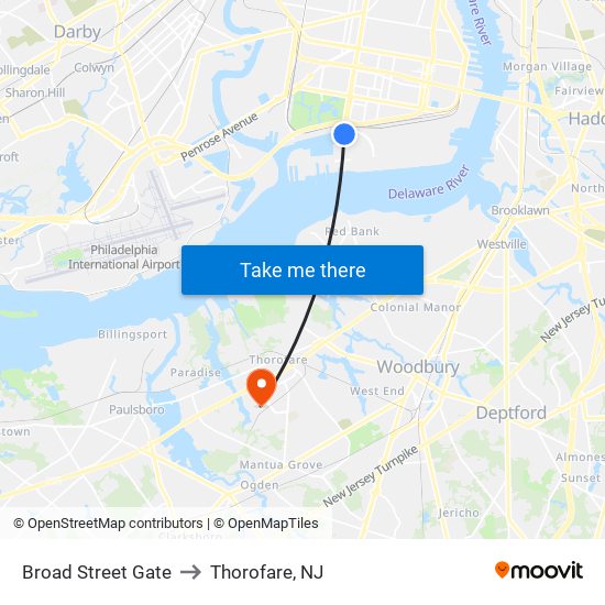 Broad Street Gate to Thorofare, NJ map