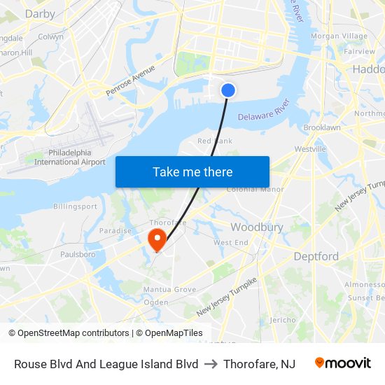 Rouse Blvd And League Island Blvd to Thorofare, NJ map