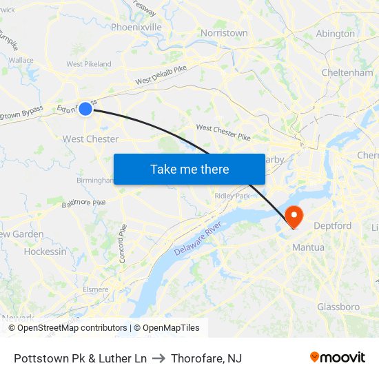 Pottstown Pk & Luther Ln to Thorofare, NJ map