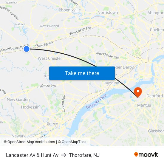 Lancaster Av & Hunt Av to Thorofare, NJ map