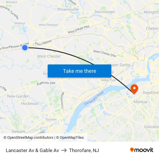 Lancaster Av & Gable Av to Thorofare, NJ map