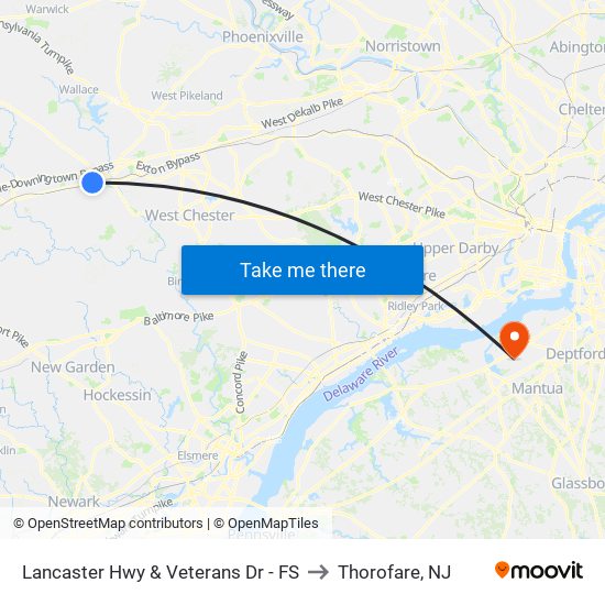 Lancaster Hwy & Veterans Dr - FS to Thorofare, NJ map