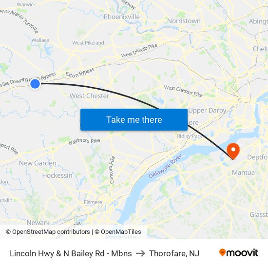 Lincoln Hwy & N Bailey Rd - Mbns to Thorofare, NJ map