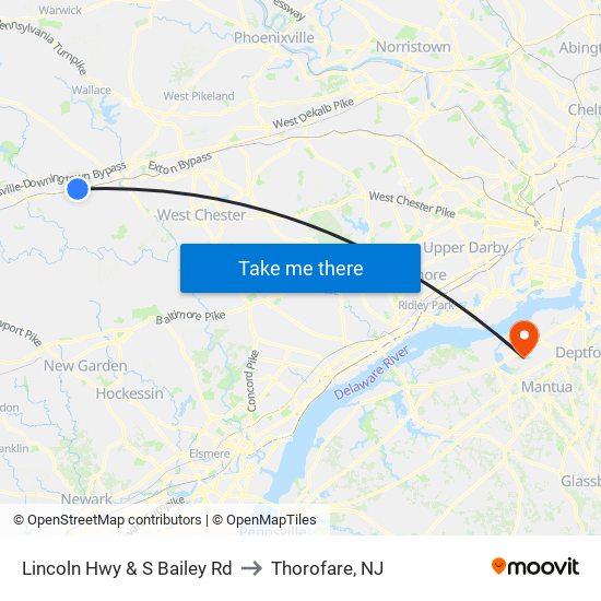 Lincoln Hwy & S Bailey Rd to Thorofare, NJ map