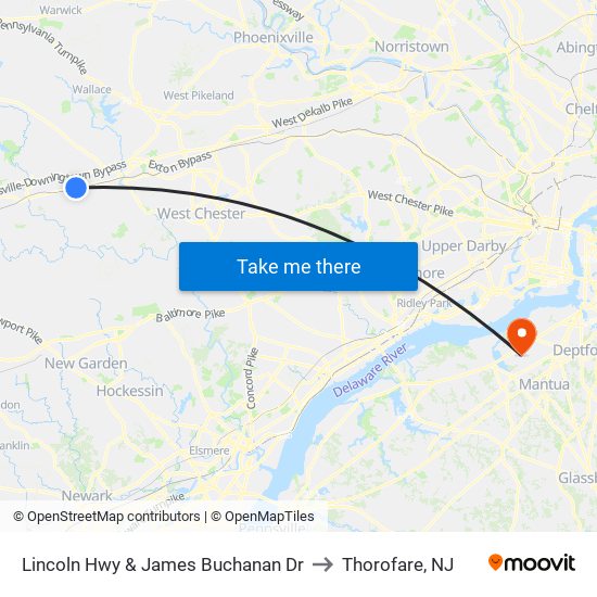 Lincoln Hwy & James Buchanan Dr to Thorofare, NJ map