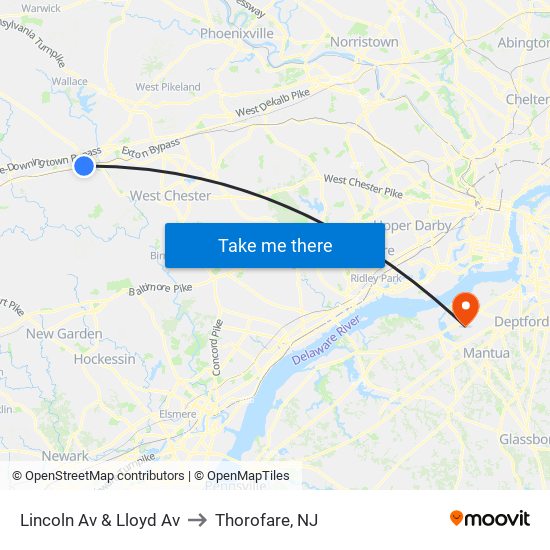 Lincoln Av & Lloyd Av to Thorofare, NJ map