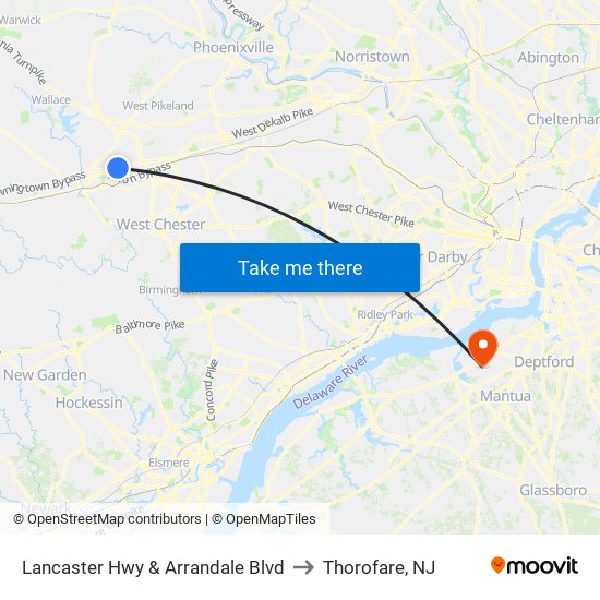 Lancaster Hwy & Arrandale Blvd to Thorofare, NJ map
