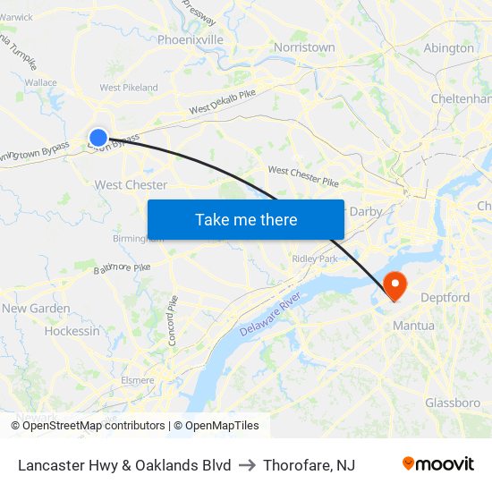 Lancaster Hwy & Oaklands Blvd to Thorofare, NJ map