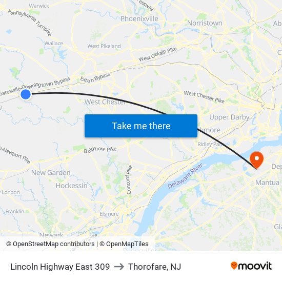 Lincoln Highway East 309 to Thorofare, NJ map