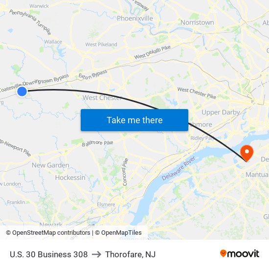 U.S. 30 Business 308 to Thorofare, NJ map