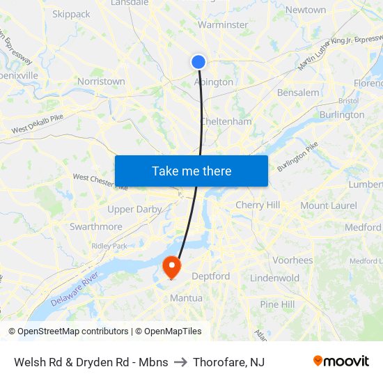 Welsh Rd & Dryden Rd - Mbns to Thorofare, NJ map