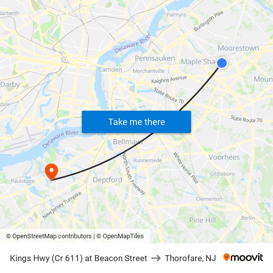 Kings Hwy (Cr 611) at Beacon Street to Thorofare, NJ map