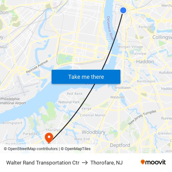 Walter Rand Transportation Ctr to Thorofare, NJ map