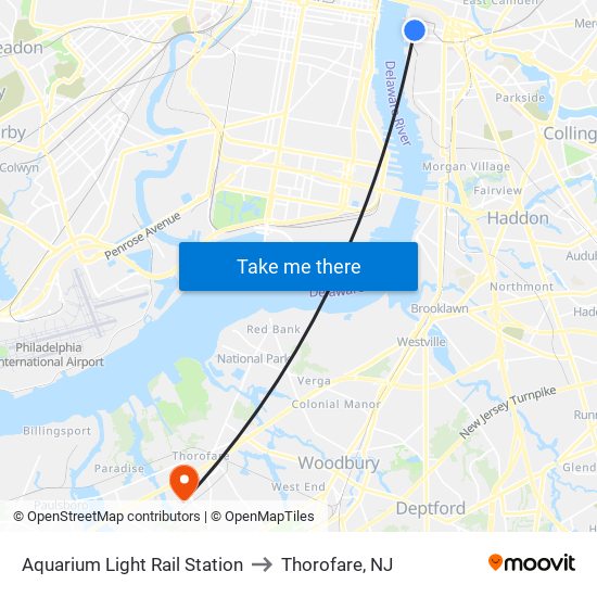 Aquarium Light Rail Station to Thorofare, NJ map