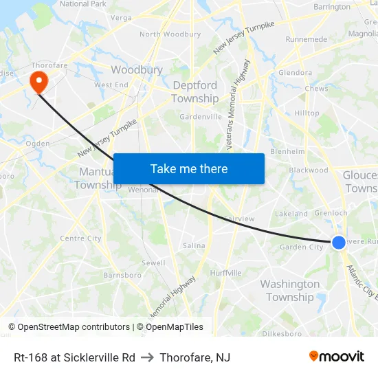 Rt-168 at Sicklerville Rd to Thorofare, NJ map
