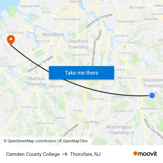 Camden County College to Thorofare, NJ map