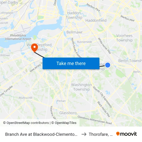 Branch Ave at Blackwood-Clementon Rd to Thorofare, NJ map