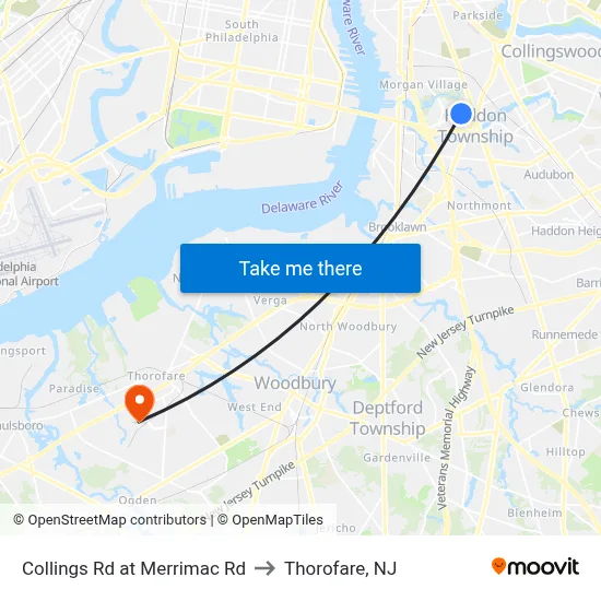 Collings Rd at Merrimac Rd to Thorofare, NJ map