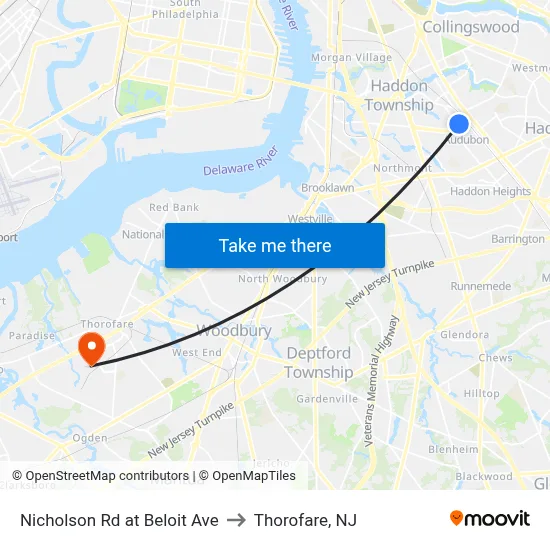 Nicholson Rd at Beloit Ave to Thorofare, NJ map