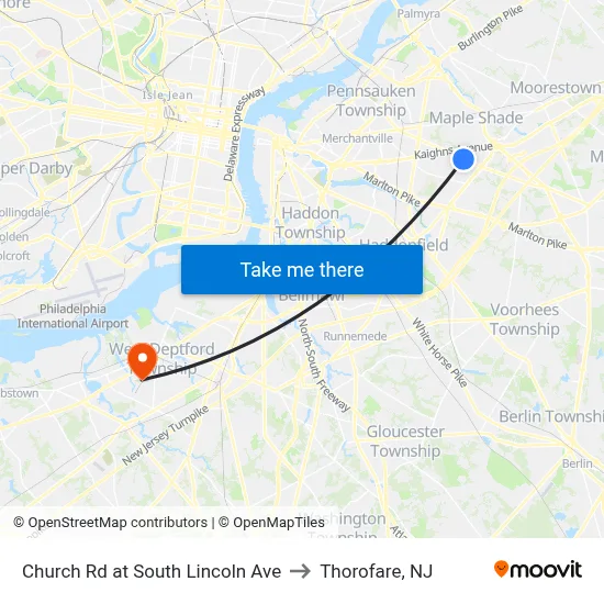 Church Rd at South Lincoln Ave to Thorofare, NJ map
