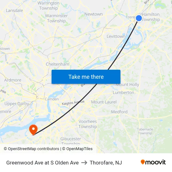 Greenwood Ave at S Olden Ave to Thorofare, NJ map