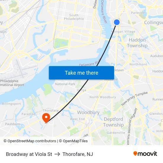 Broadway at Viola St to Thorofare, NJ map