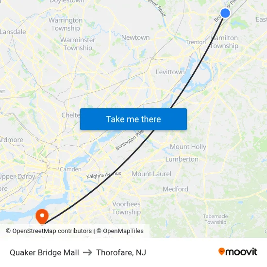 Quaker Bridge Mall to Thorofare, NJ map