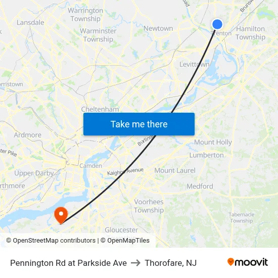 Pennington Rd at Parkside Ave to Thorofare, NJ map