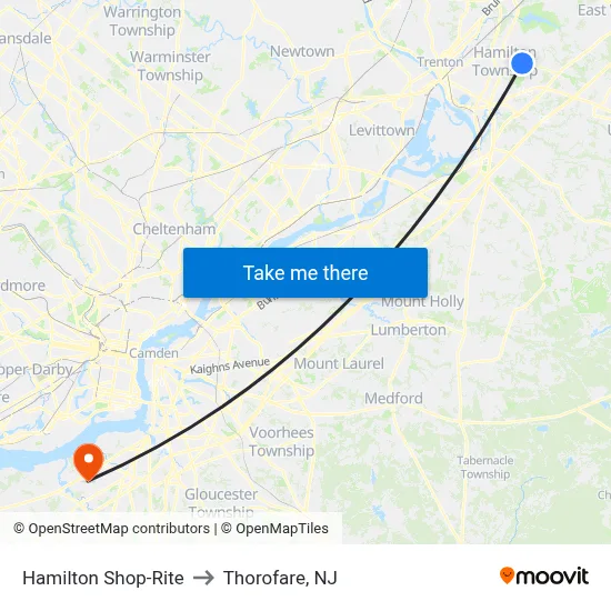 Hamilton Shop-Rite to Thorofare, NJ map