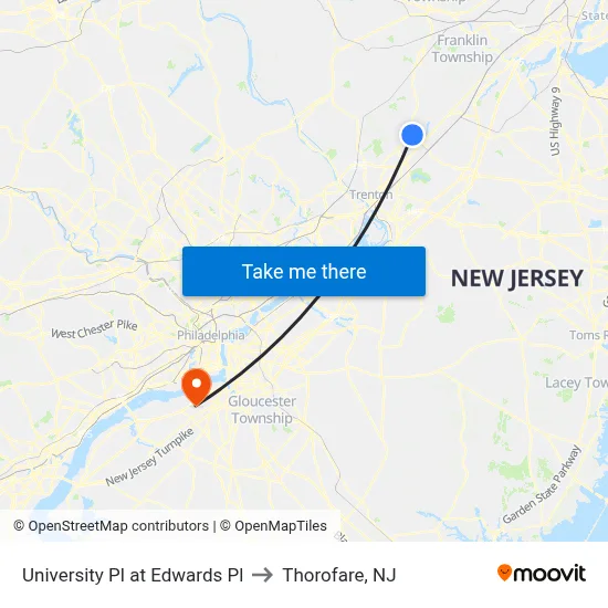 University Pl at Edwards Pl to Thorofare, NJ map