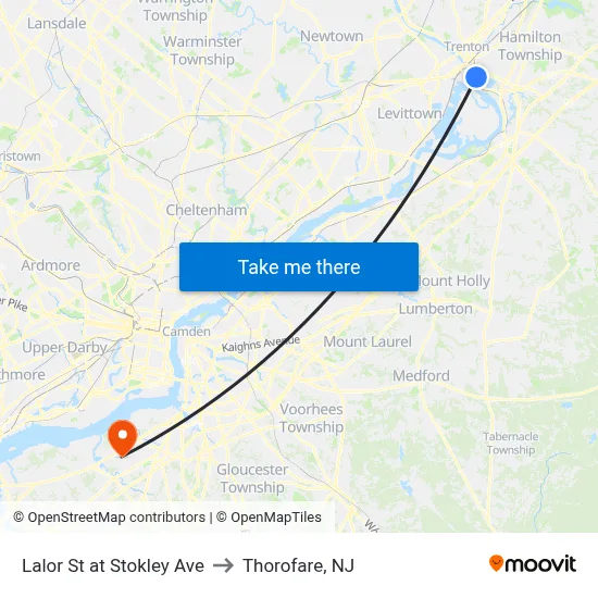 Lalor St at Stokley Ave to Thorofare, NJ map