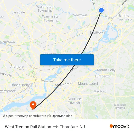 West Trenton Rail Station to Thorofare, NJ map
