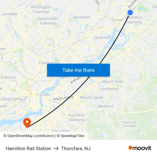Hamilton Rail Station to Thorofare, NJ map