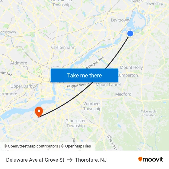 Delaware Ave at Grove St to Thorofare, NJ map