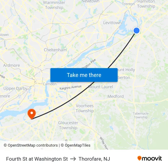 Fourth St at Washington St to Thorofare, NJ map