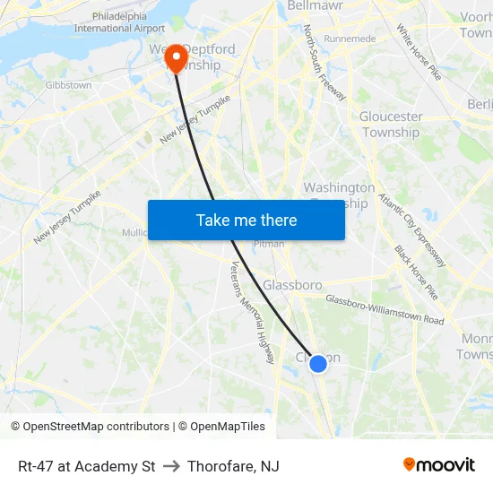 Rt-47 at Academy St to Thorofare, NJ map