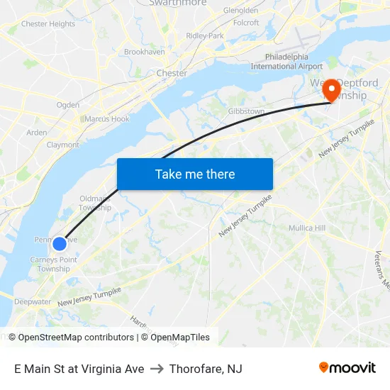 E Main St at Virginia Ave to Thorofare, NJ map