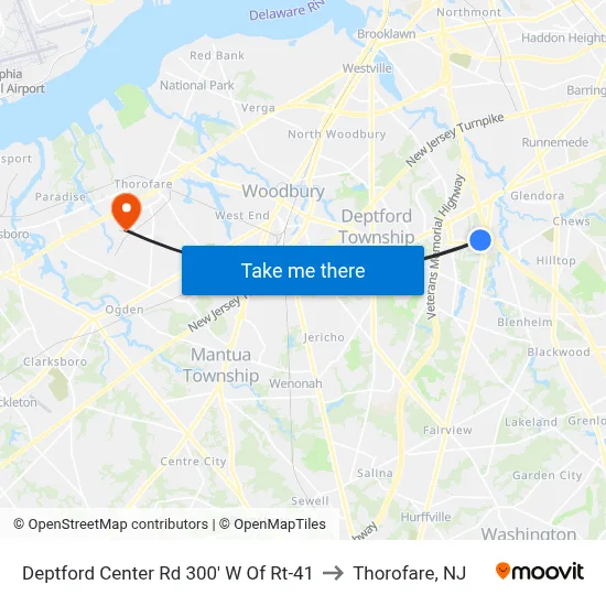 Deptford Center Rd 300' W Of Rt-41 to Thorofare, NJ map