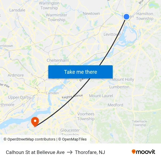 Calhoun St at Bellevue Ave to Thorofare, NJ map