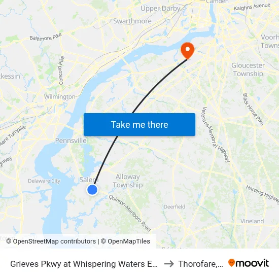 Grieves Pkwy at Whispering Waters Entrance to Thorofare, NJ map