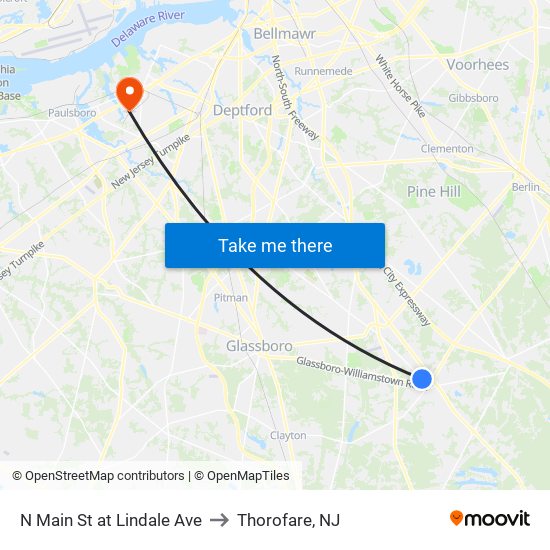 N Main St at Lindale Ave to Thorofare, NJ map