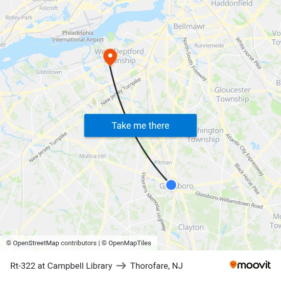 Rt-322 at Campbell Library to Thorofare, NJ map