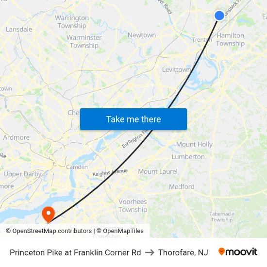Princeton Pike at Franklin Corner Rd to Thorofare, NJ map
