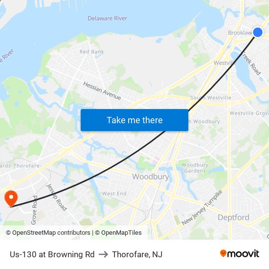 Us-130 at Browning Rd to Thorofare, NJ map