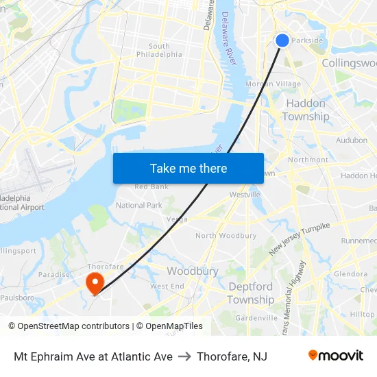 Mt Ephraim Ave at Atlantic Ave to Thorofare, NJ map