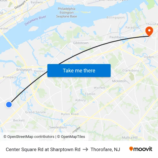 Center Square Rd at Sharptown Rd to Thorofare, NJ map