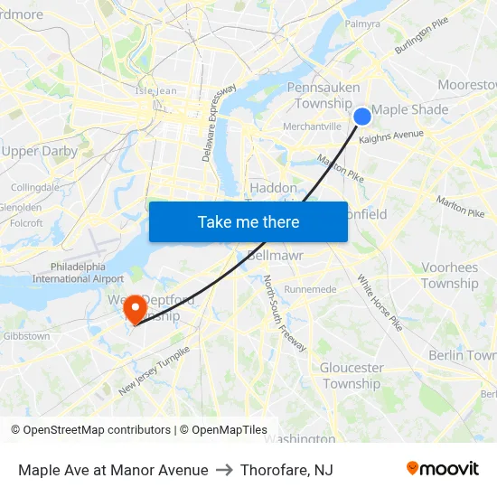 Maple Ave at Manor Avenue to Thorofare, NJ map