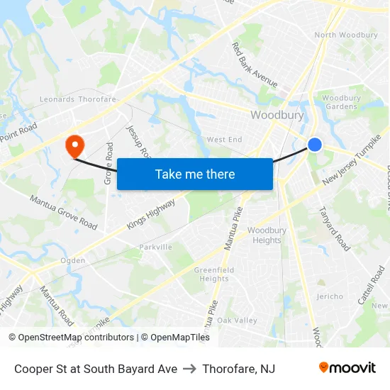 Cooper St at South Bayard Ave to Thorofare, NJ map